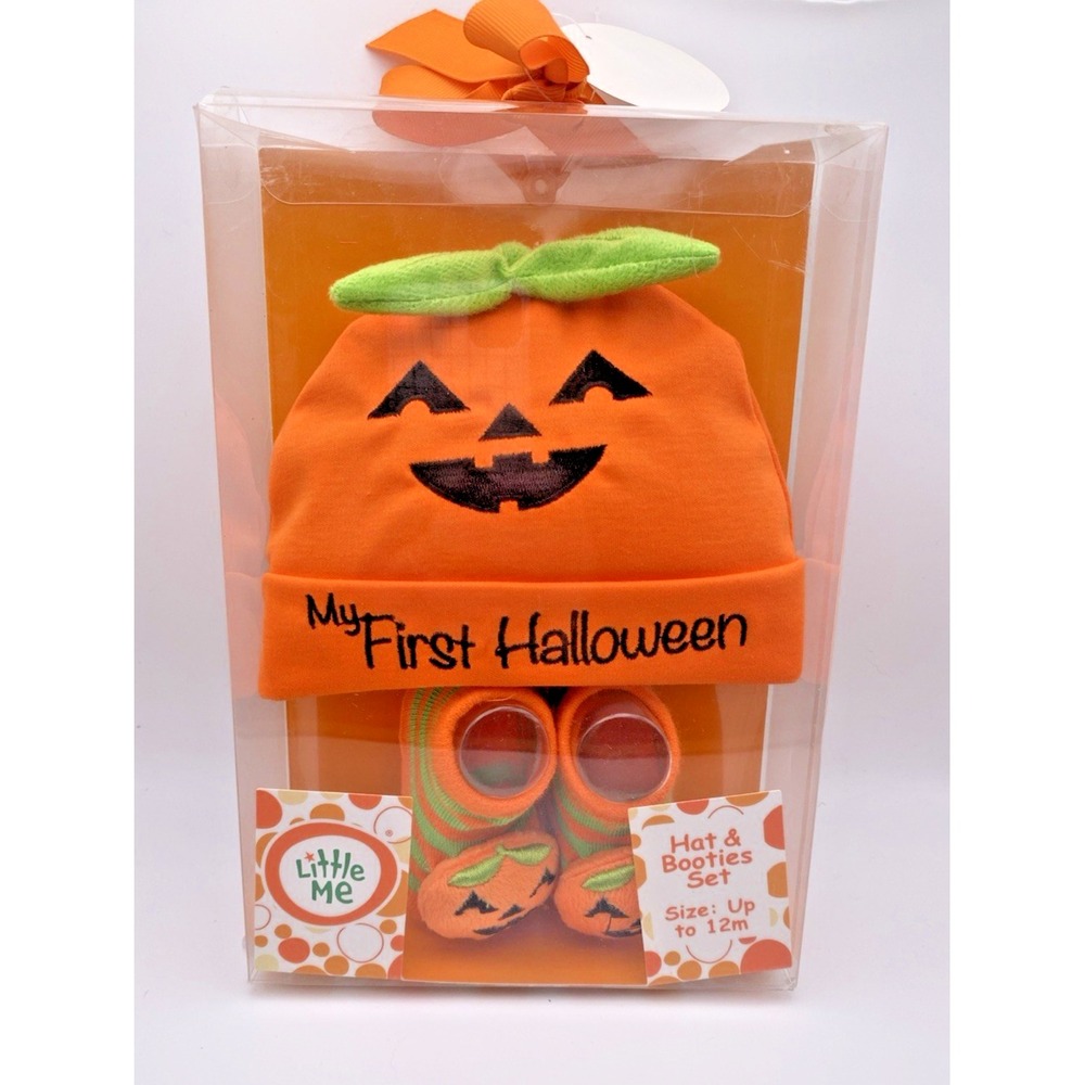 Little Me My First Halloween Pumpkin Hat Booties Set Up to 12 mo NIP
